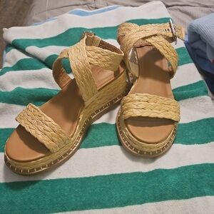 Braided Tan Wedge Sandals